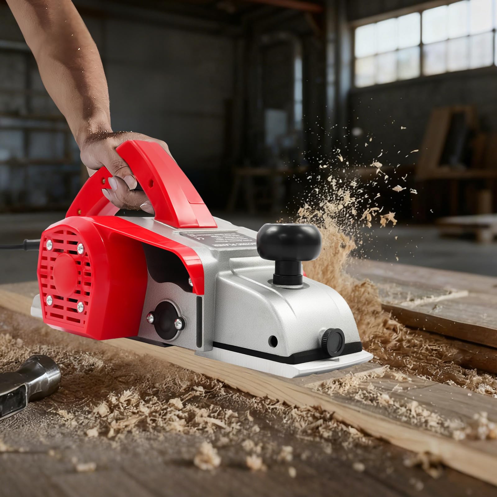Hobelmaschine Elektrohobel,1300W Elektrische Hobelmaschine mit Kabel,13000 U/min,Einstellbares Hobeltiefe 2mm/Entgratungstiefe 18mm,für Hobeln,Nuten,Entgraten