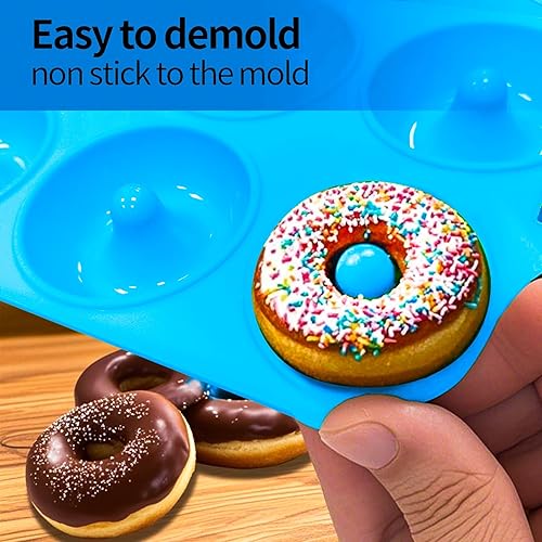 Miniatura 4 de Moldes de silicona para donas, mini moldes de silicona para hornear sabrosas rosquillas, bagels, cakecups y más (2 azul)