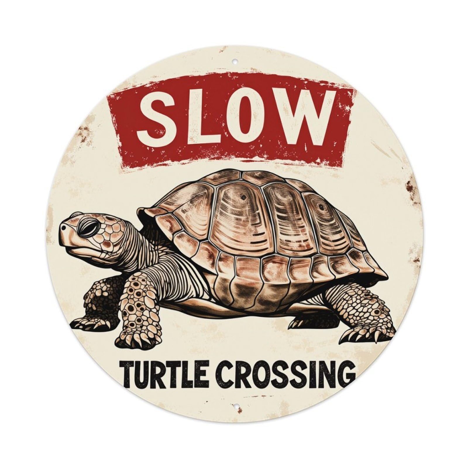 Slow Turtle Crossing Sign Pattern Round Tin Sign Retro Metal Sign for Cafe Bar Pub Home Game Room Gym Club Wall Decoration Vintage Metal Poster 8x8 Inch