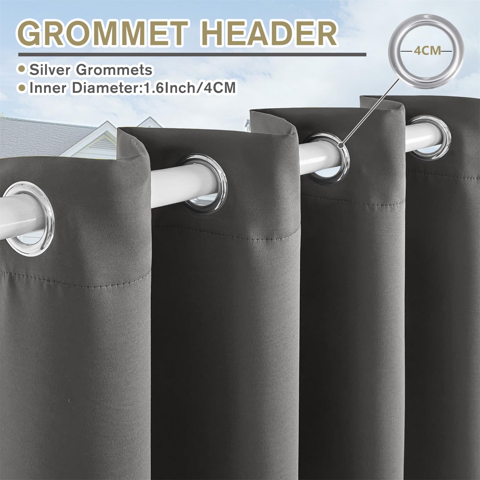 LINGKY Blickdicht Vorhänge Outdoorvorhänge Gardinen Terrassen Sichtschutz Outdoor Vorhang Wetterfest Wasserdicht Sonnenschutz für Balkon Pavillon, 213x132 cm(HöhexBreite), Grau, 2er Set