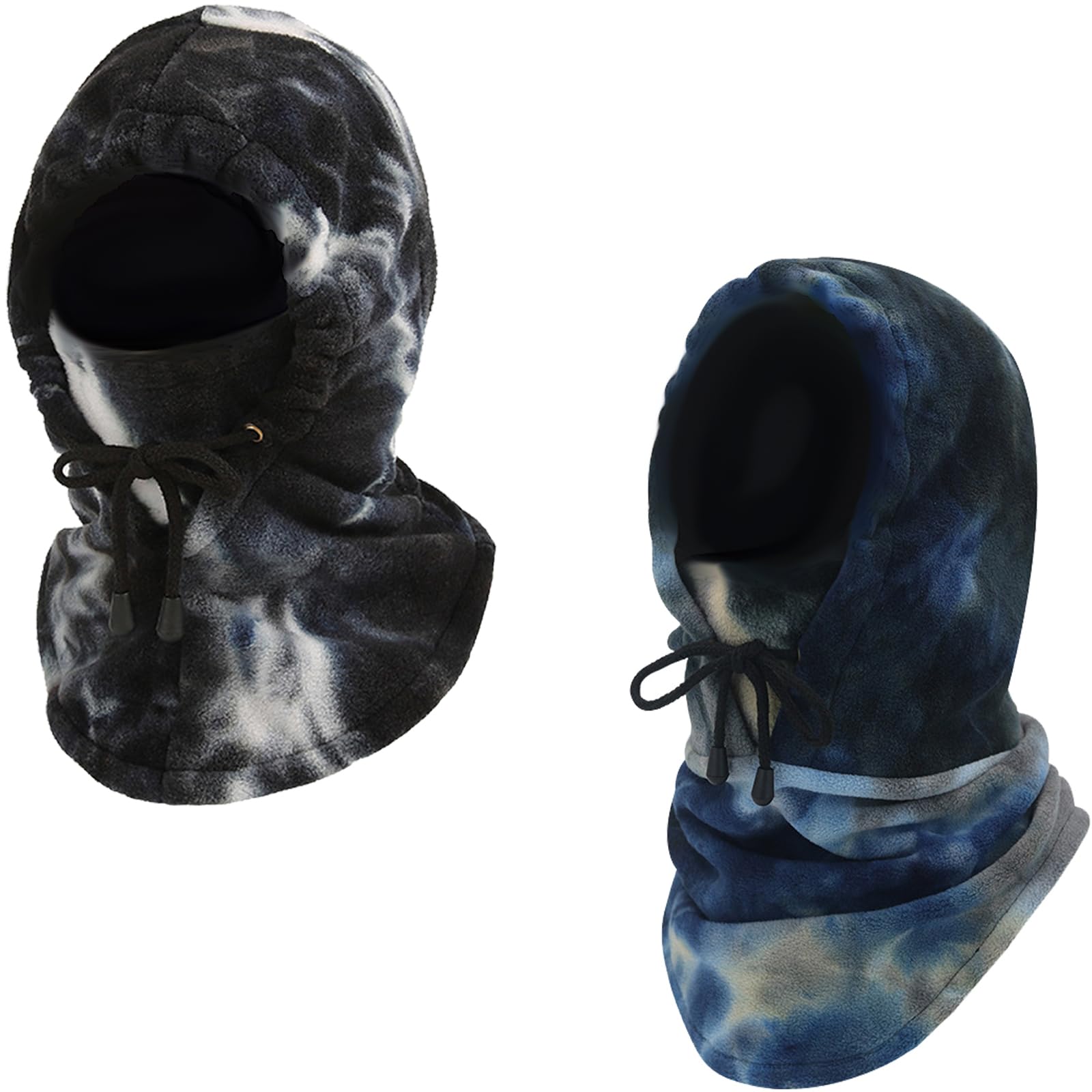 2PC Hooded Balaclava Polar Fleece Facial & Neck Sporty Ski Mask, Adjustable Thermal Windproof Full Head Cover Unisex