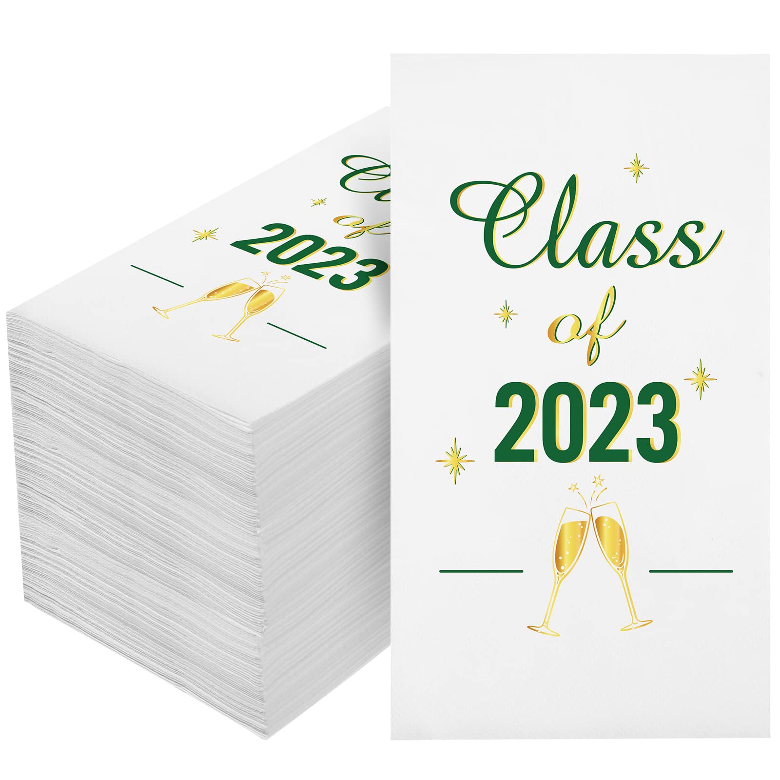 Photo 1 of 200 Pcs Graduation Party Disposable Napkins Class of 2023 Paper Napkins for Congrats Grad High School University College Graduation Decorations Party Supplies (White, Green)
