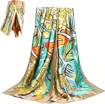 EQLEF Tropical Leaf Print Beach Sarong, 70.9 35.4in Polyester Cover Up, Lightweight Quick Dry Pareo Wrap Skirt for Women, Beach, Pool, Holiday, Swimwear Cover