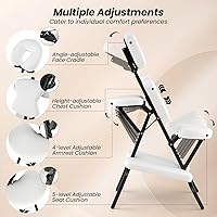 Vista 4 de Giantex Silla de masaje portátil ligera para viajes, silla de tatuaje spa con bolsa de transporte (blanca)