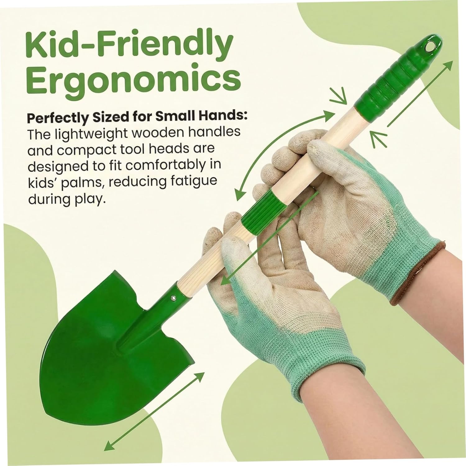 Kids Gardening Tools Toddler Gardening Set, 6PCS Toddler Tools with Shovel & Rake, Green Outdoor Garden Toy Set with Wooden Handle & Metal Heads