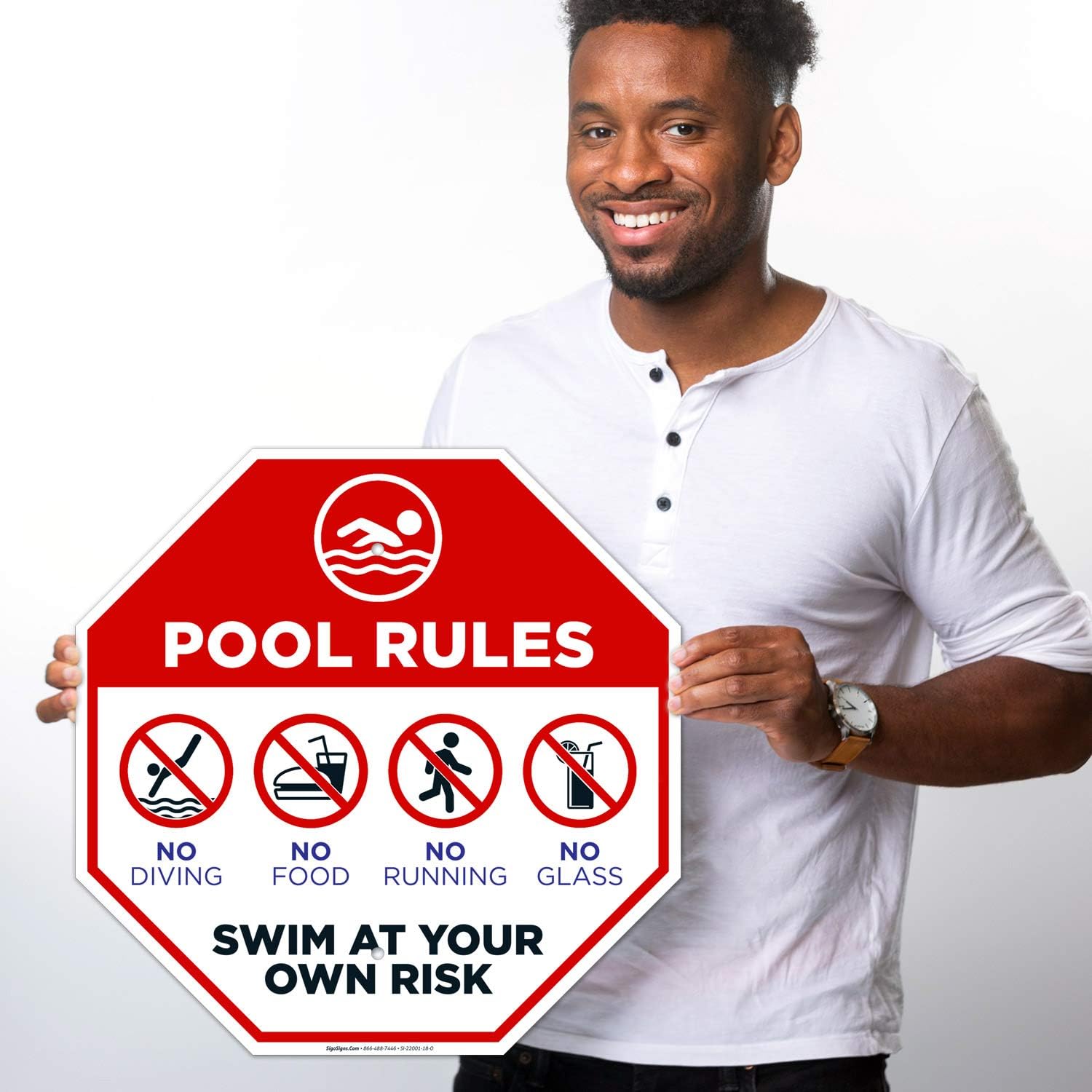 Pool Rules Sign, Pool Sign, 18x18 Inches, Rust Free .063 Aluminum, Fade Resistant, Easy Mounting, Indoor/Outdoor Use, Made in USA