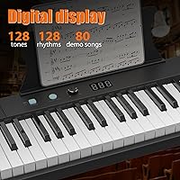 Vista 4 de Teclado de piano, teclado de 61 teclas para principiantes y niños con cargador de auriculares y pedal, teclado eléctrico portátil para enseñanza