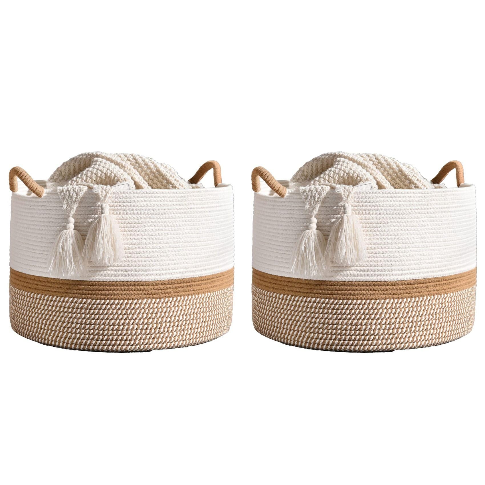 Hndhbfgrt 2X Large Cotton Rope Blanket Basket for Storage, Laundry, Nursery Foldable Storage Basket Dirty Clothes Basket