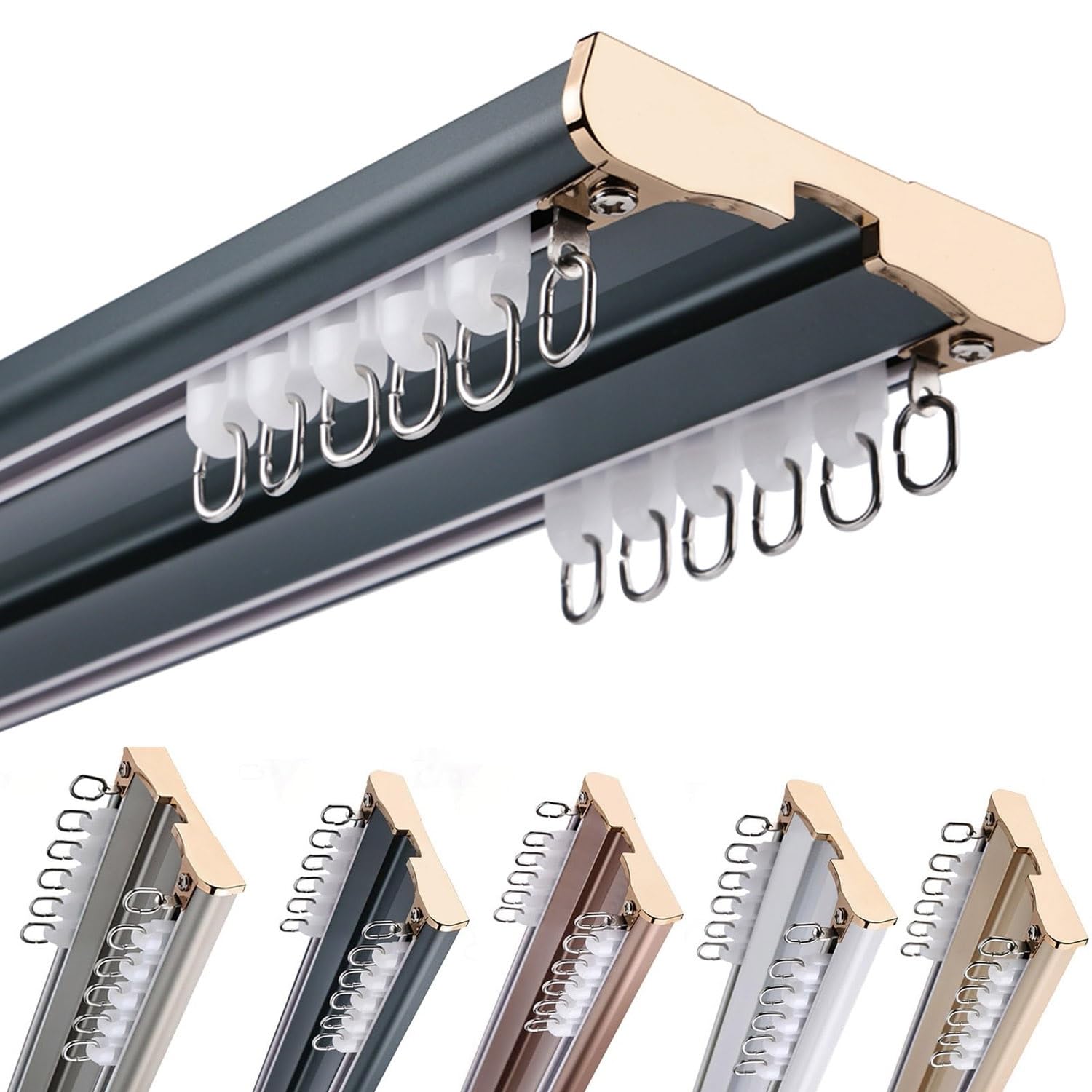 Doppelreihiges Deckenschienensystem, Aluminium-Vorhangstangen für Raumteiler, leises Rollen, ideal für Wohnzimmer und Schlafzimmer, 4,7 m, Blau