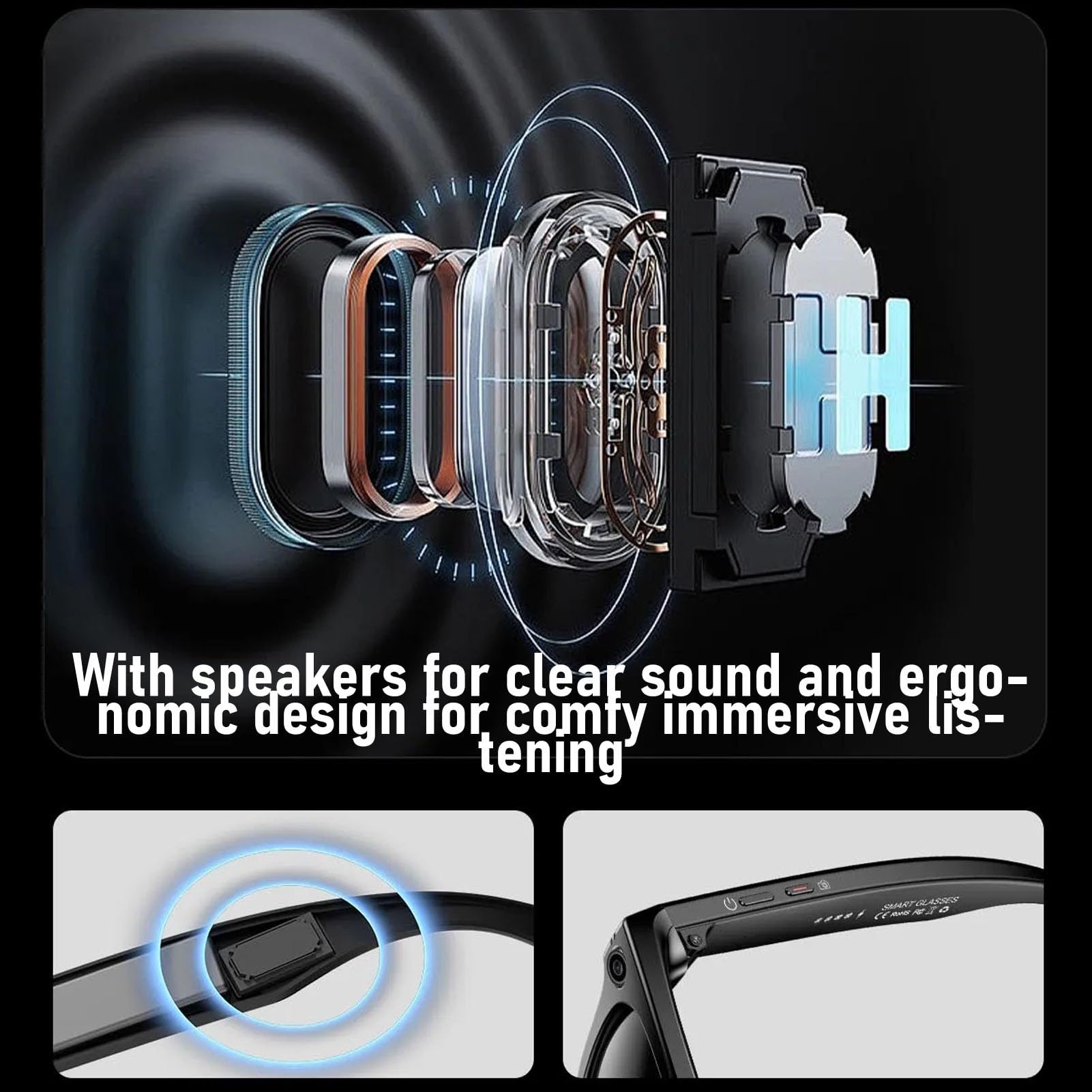 PUSOKEI Gafas Inteligentes Al con Cámara HD de 1080p, Traducción en Tiempo Real, Bluetooth 5. 4 Gafas de Grabación de Vídeo para Hombres y Mujeres, Parlantes Abiertos y Micrófono (Gafas de Sol)