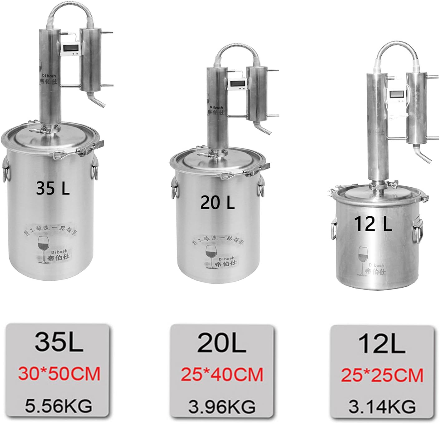 12L/20L/35L Home Moonshine Still Distiller Stainless Steel Cooler Ethanol Water Essential Oil Boiler Spirits Alcohol Wiskey Thumper Keg Brewing Kit Wine Making Fermenter Tank (35Litres, 304 Stainless)