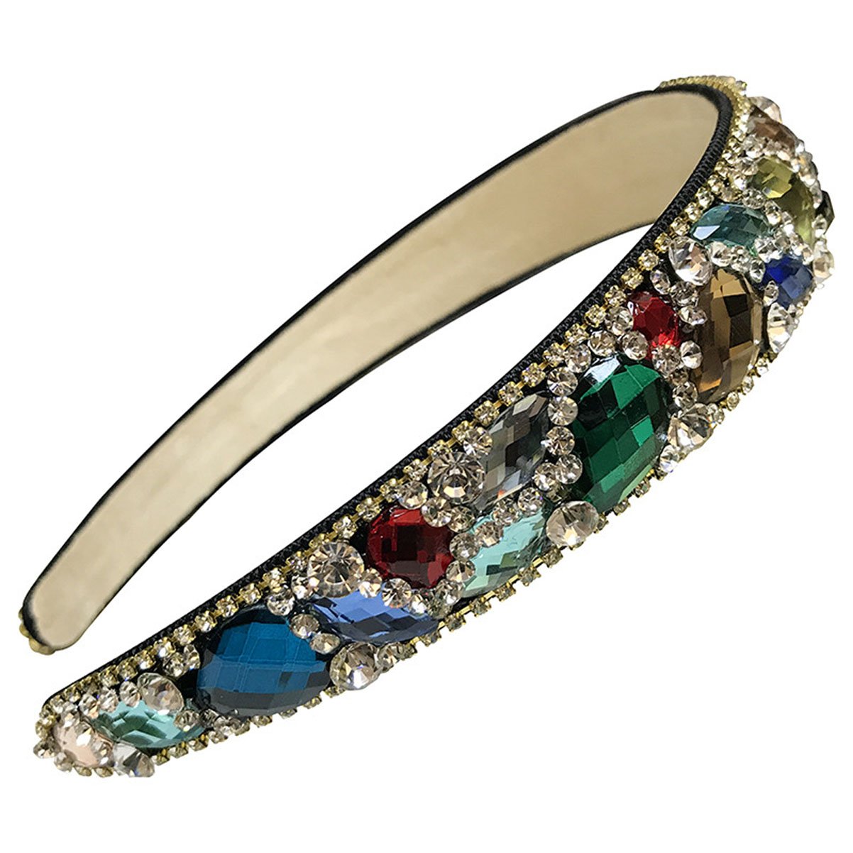 Handmade Luxury Irregular Sparkle Crystal Rhinestone Wide-edge Headband Hair Hoop Band - Fashion Hair-Band Headwear Accessories for Women Lady (Champagne)