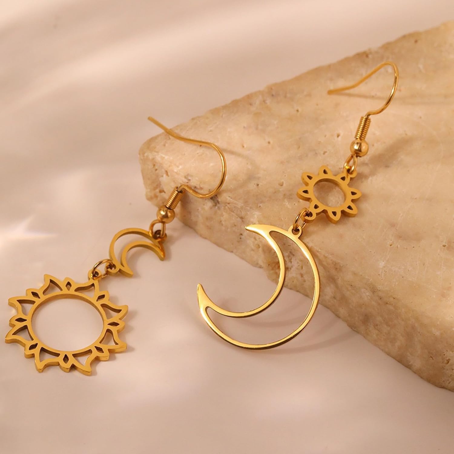 Celestial Sun and Moon Earrings for Women Asymmetry Moon Star Dangle Drop Earrings Minimalist Stainless Steel Statement Charm Jewelry - Image 5