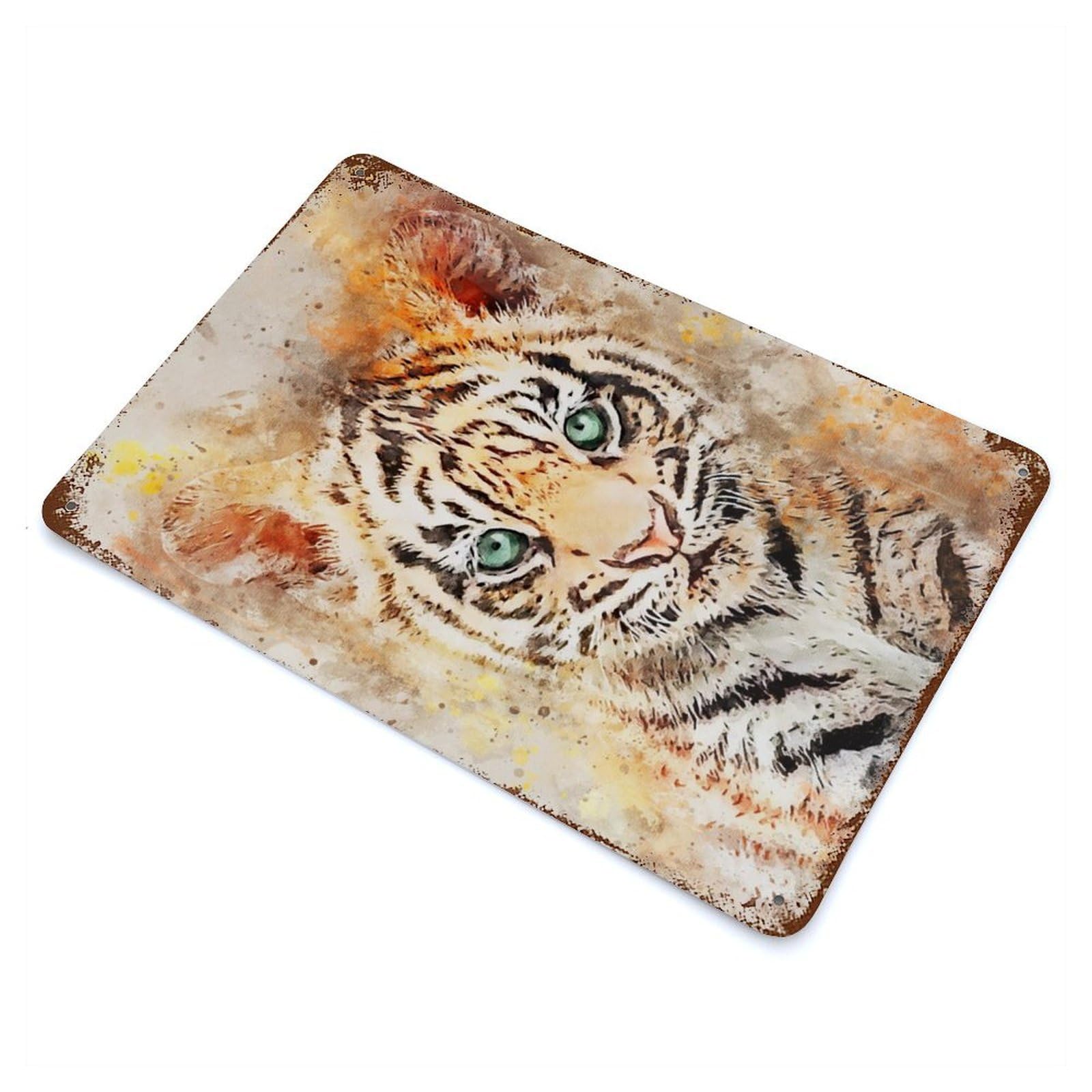 New Art Tiger Rust Effect Tin Sign 11.8"x7.9", Ideal for Garage, Bar And Workshop Decor