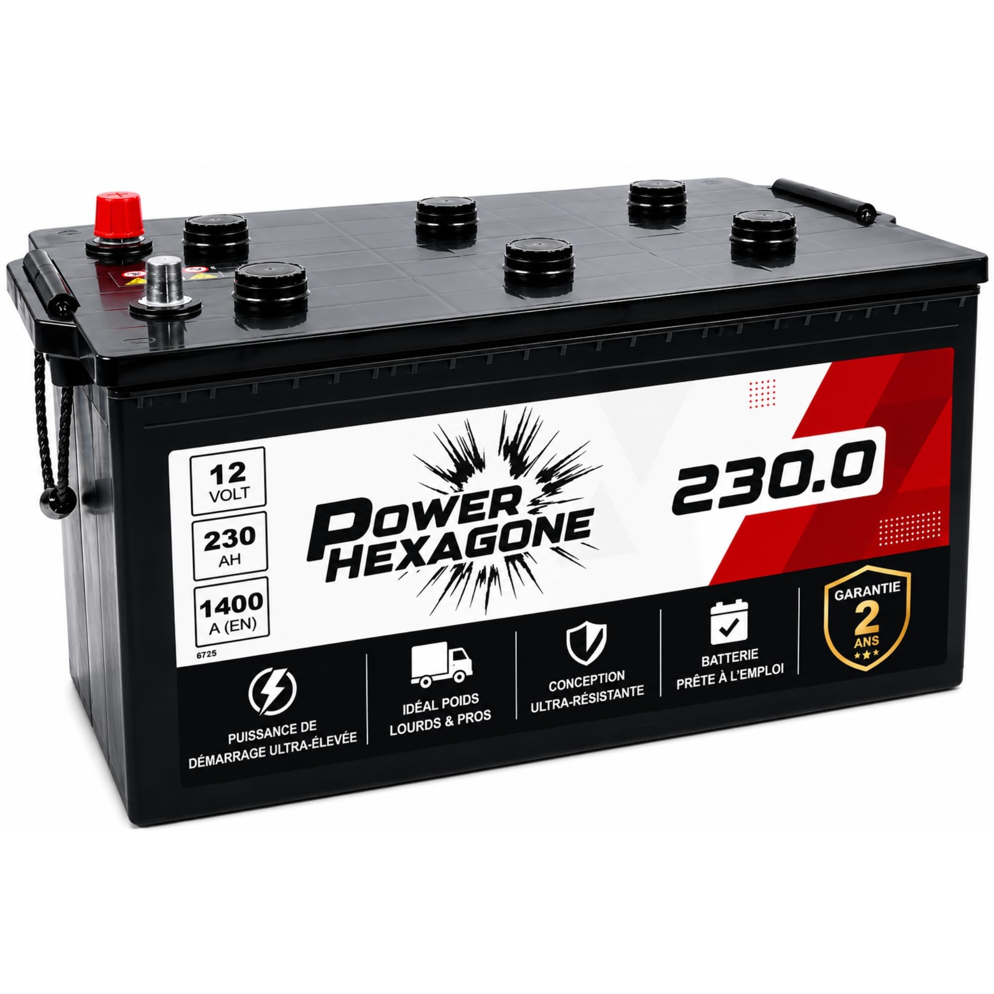 Batterie 12V 230Ah C - Démarrage 1400A - Batterie Poids Lourd Sans Entretien - Format C Compatible Camion, Engin, Tracteur, Chantier - Remplacement Origine - Power Hexagone