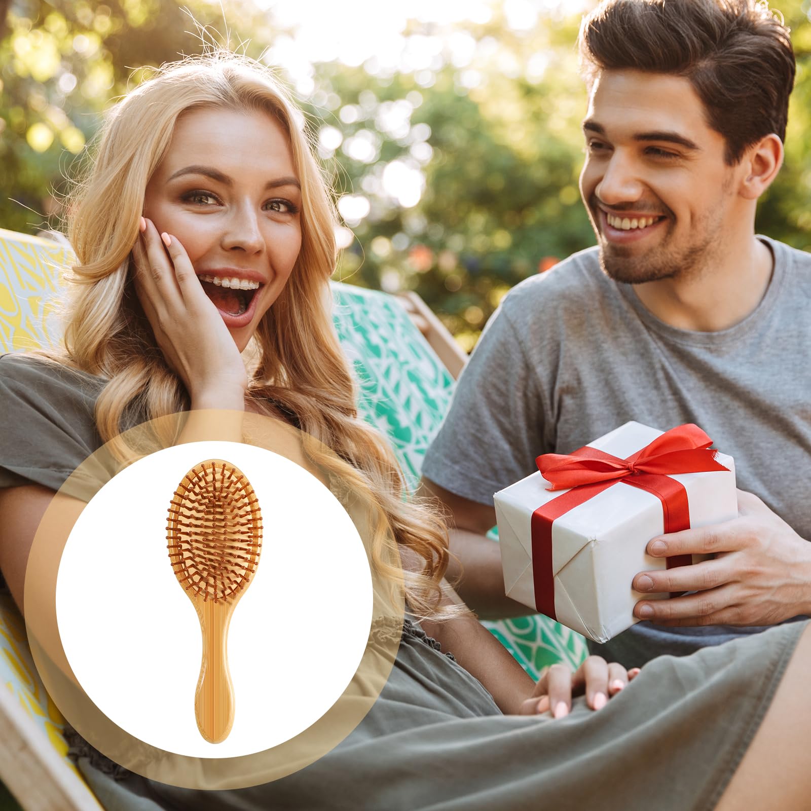 Bamboo Hair Brushes Natural Wooden Paddle Brushes with Ball-Tipped Bristles