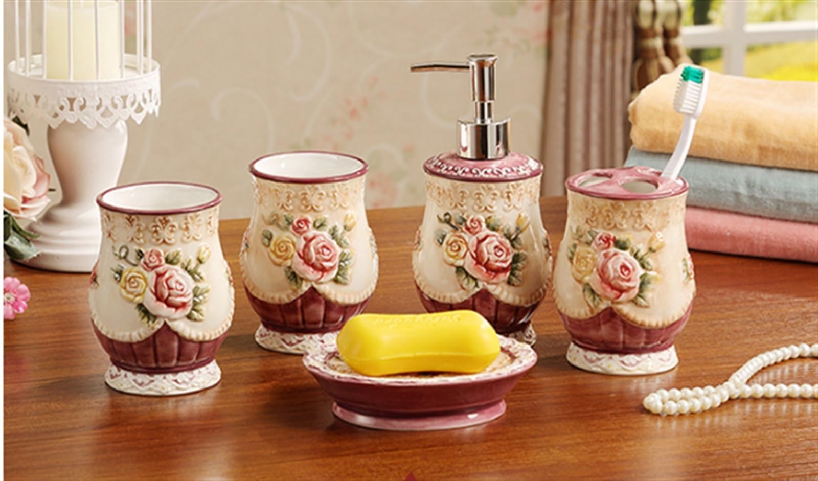 Suanti Ensemble d'accessoires de salle de bain, 5 pièces en résine