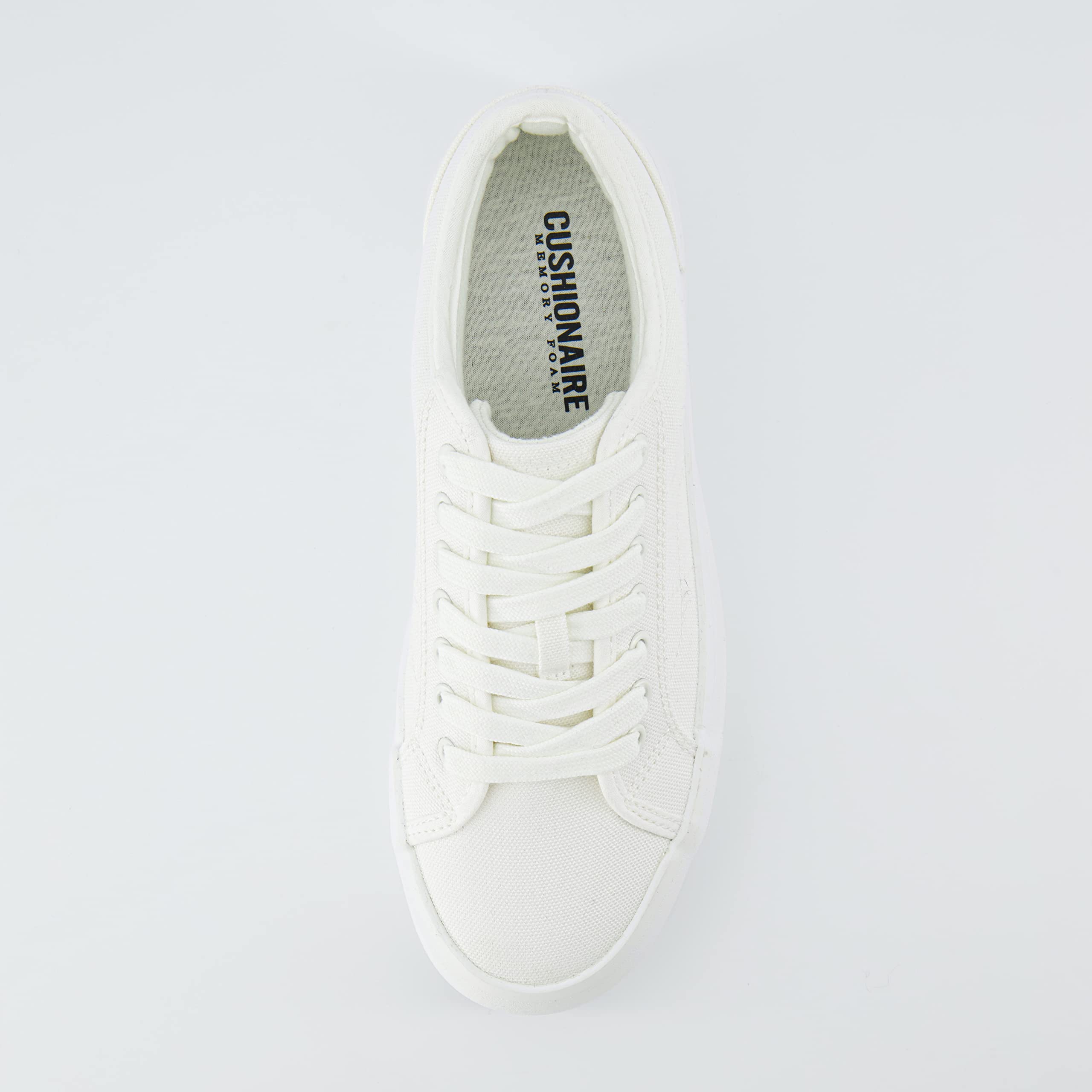 CUSHIONAIRE Zapatilla Deportiva de Lona con Parte Superior Baja y Espuma viscoelástica para Mujer, Lona Blanca 39 EU