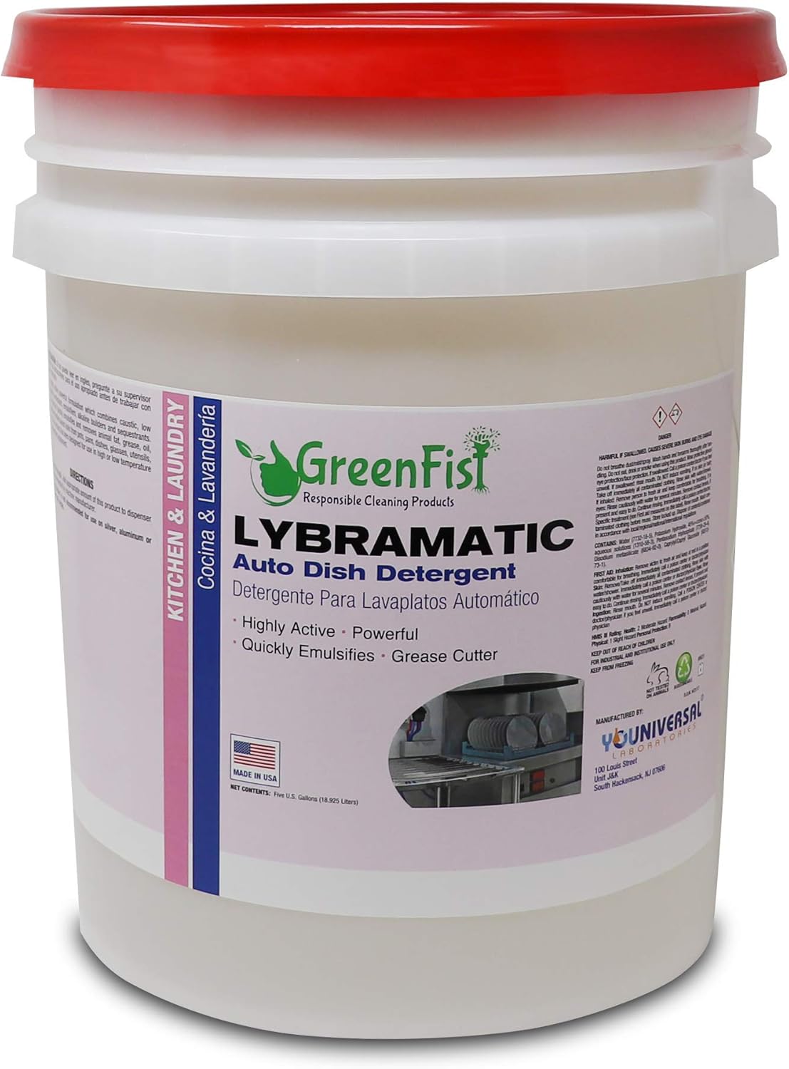 GreenFist Lybramatic | Commercial Dishwasher Detergent Industrial Grade [Ready-to-Use] Liquid (5 Gallon Pail)