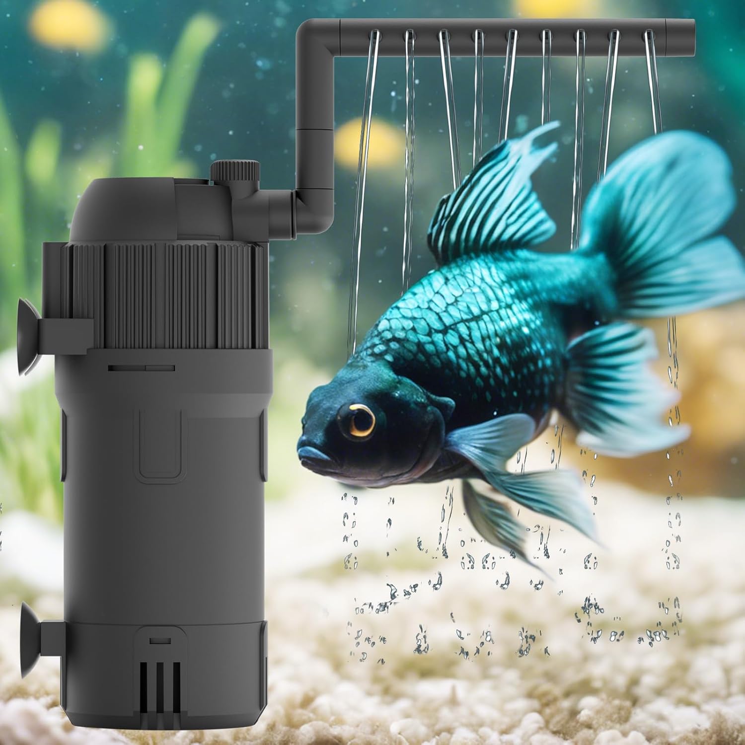 U-V Aquarium Filter with Timer, 105GPH 4W Submersible Pump & Aeration - Green Water Remover for 10-75 Gallon Freshwater/Saltwater Fish Tanks