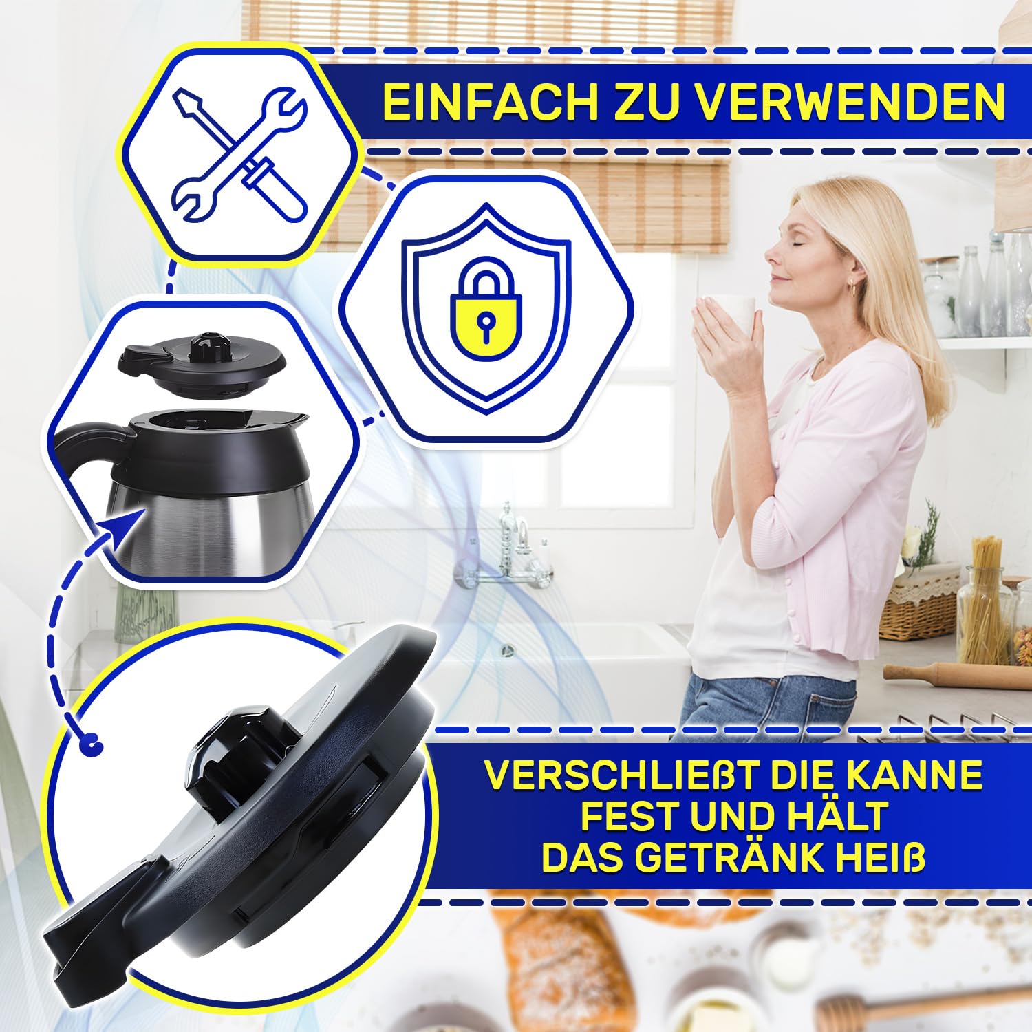 Deckel der Kaffeekanne für Filterkaffeemaschine mit dem Originalcode SS-202747 SS202747 für Krups ProAroma KM305D10 KT4208 für Tefal CI390811 - Garantie 10 Jahre - MONTERAL