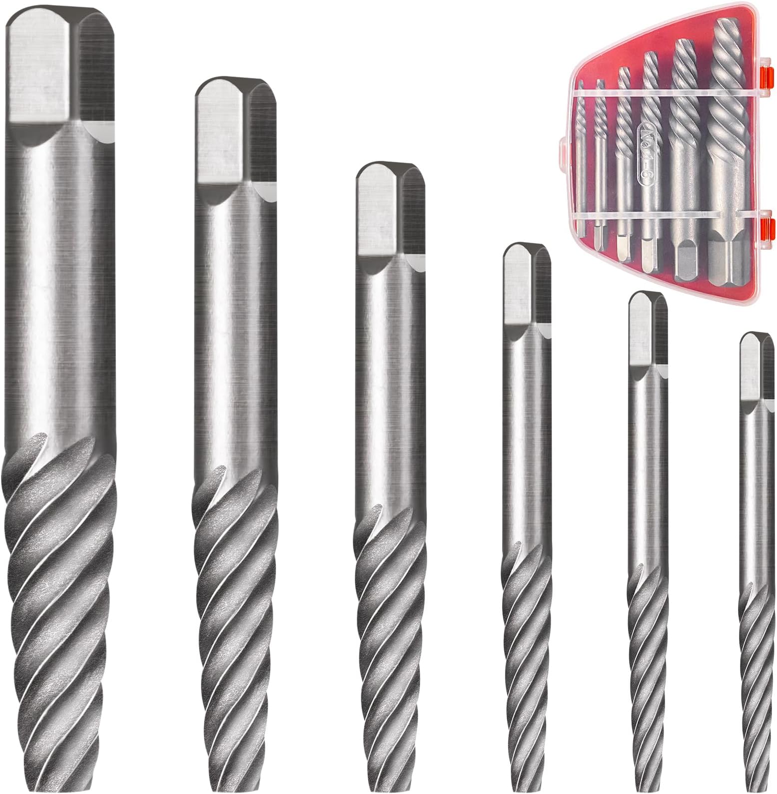 6 Pcs Spiral Screw Extractor Set, Cr-Mo Bolt Extractor Kit, Easy Out Broken Bolt Extractor Kit, Spiral Flute Bolt Remover Set for Remove Broken Bolts, Damaged Screws