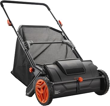 Happybuy Push Lawn Sweeper, 21inch Leaf & Grass Collector, Strong Plastic Wheels & Heavy Duty Thickened Steel for Durable Use, 3.5 cu. ft. Large Capacity Mesh Collection Hopper Bag, 2 Spinning Brushes