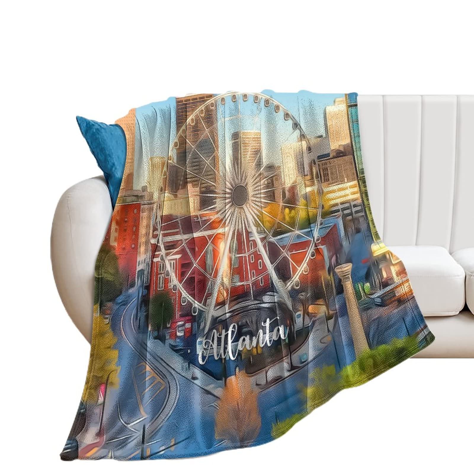 Couverture en flanelle Atlanta 152x203 cm plaid doux imprimé ville