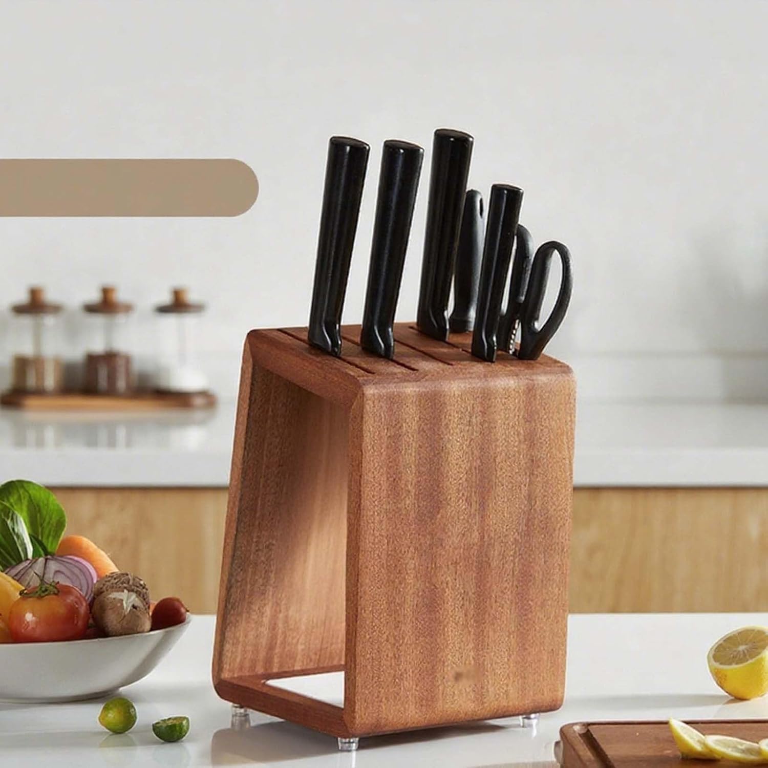 PNJKGY 包丁 包丁スタンド 黒檀製 キッチン 収納 水切りを収納する 包丁ケース スケルトンデザイン キッチンツール 換気と防