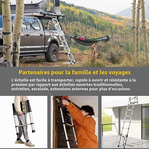 STANEW Échelle Télescopique 3,2 M en Aluminium avec 2 Crochets, EN131 - 7