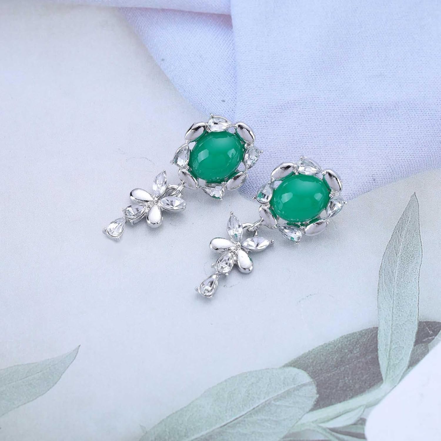 Vintage Teardrop Crystal Earrings Green Gemstone Stud Earring Rhinestone Dangle Earring Cz Halo Emerald Earrings Jewelry for Women - Image 7