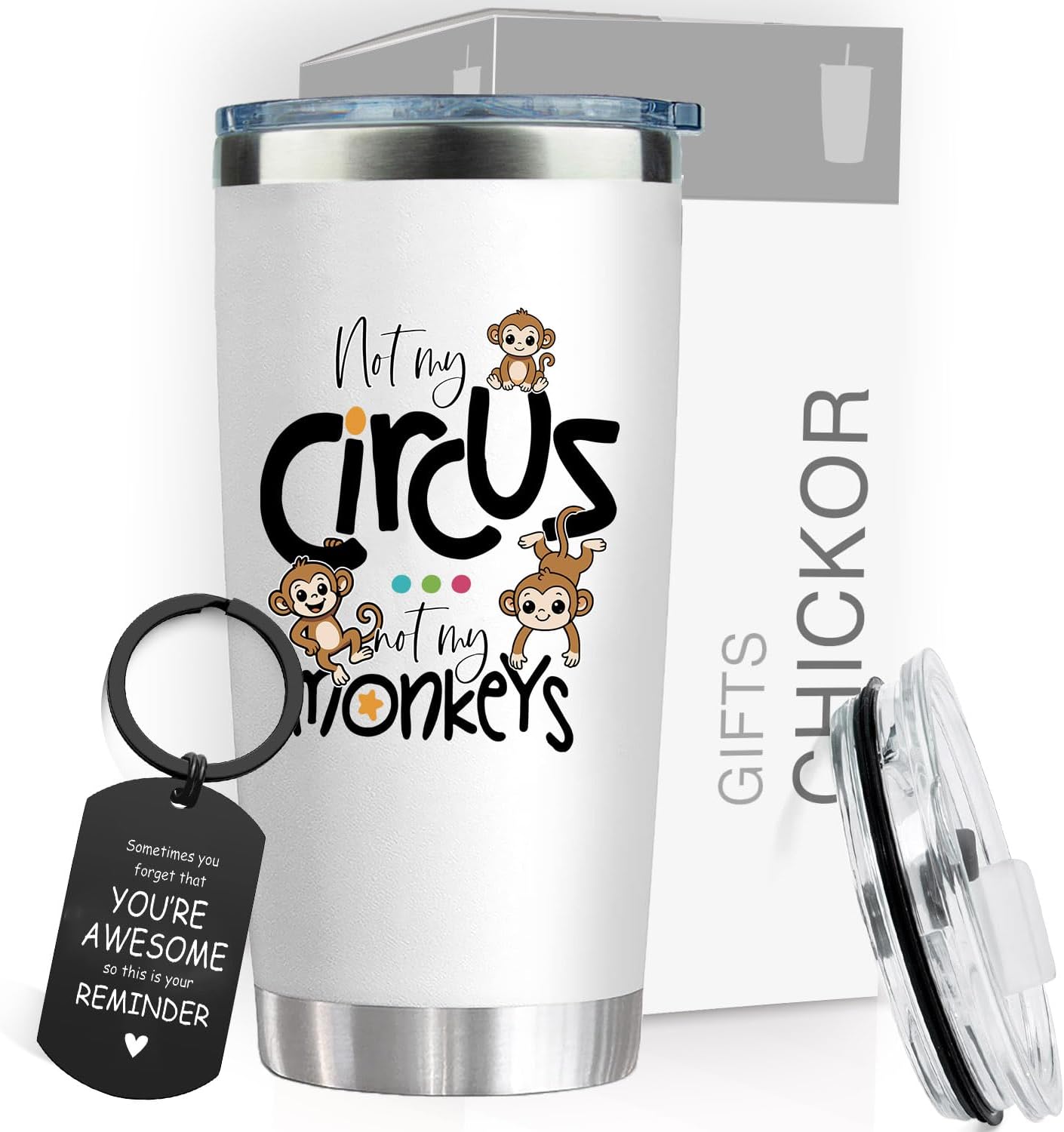 Not My Circus Not My Monkeys Travel Mug 20 oz with Lid - Funny Gifts for Boss, Coworkers & Retirement - Sarcastic Tumbler Idea for Mom, Mother, Mama - Birthday Christmas Presents from Daughter Son