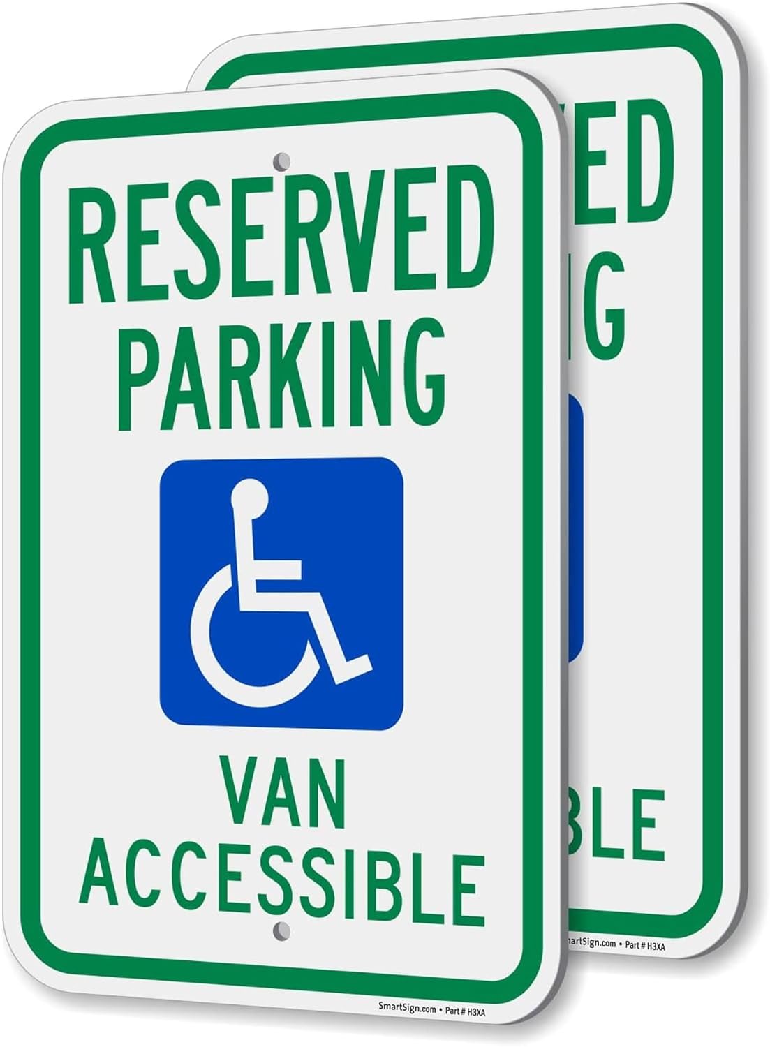 SmartSign Reserved Parking Van Accessible Sign - 2 Pack, Handicap Parking Sign, 18 x 12 inch, 2mm Thick Aluminum Composite, Blue/Green on White, Made in USA