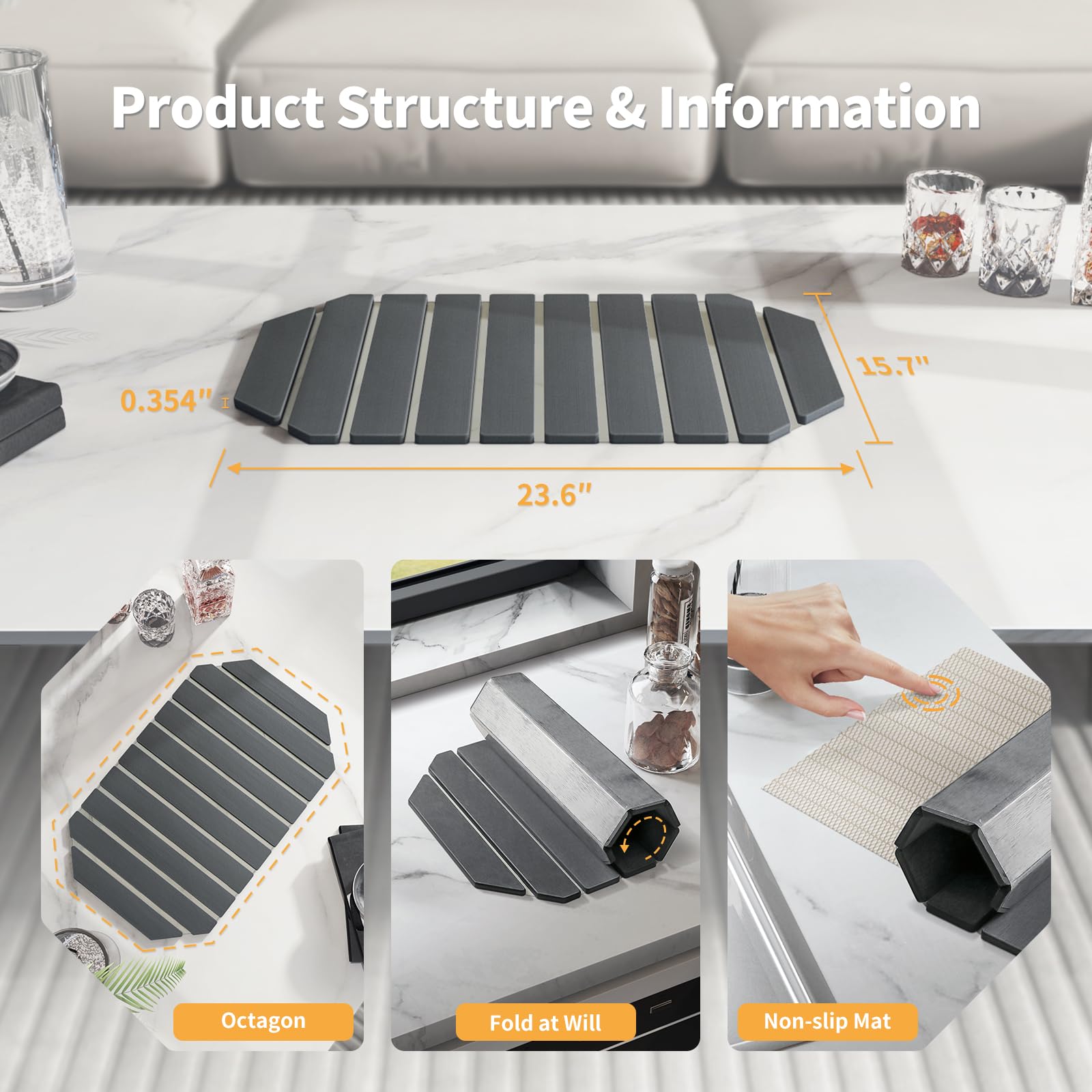 XI LIFE Stone Dish Drying Mat for Kitchen Counter, 24