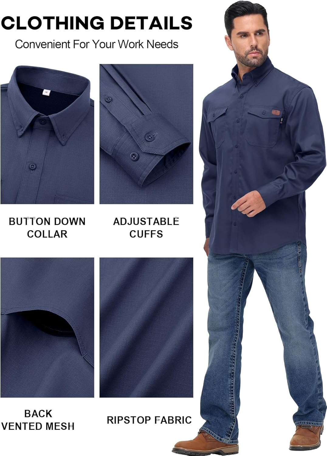 FR Shirt for Men 6oz Ripstop Lightweight Back Vented Mesh Breathable Flame Resistant CAT2 NFPA2112 Welding Shirts - Image 5