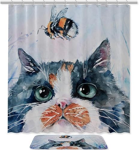 Juego de cortina de ducha impermeable y tapete de poliéster con ganchos 708 x 708 pulgadas