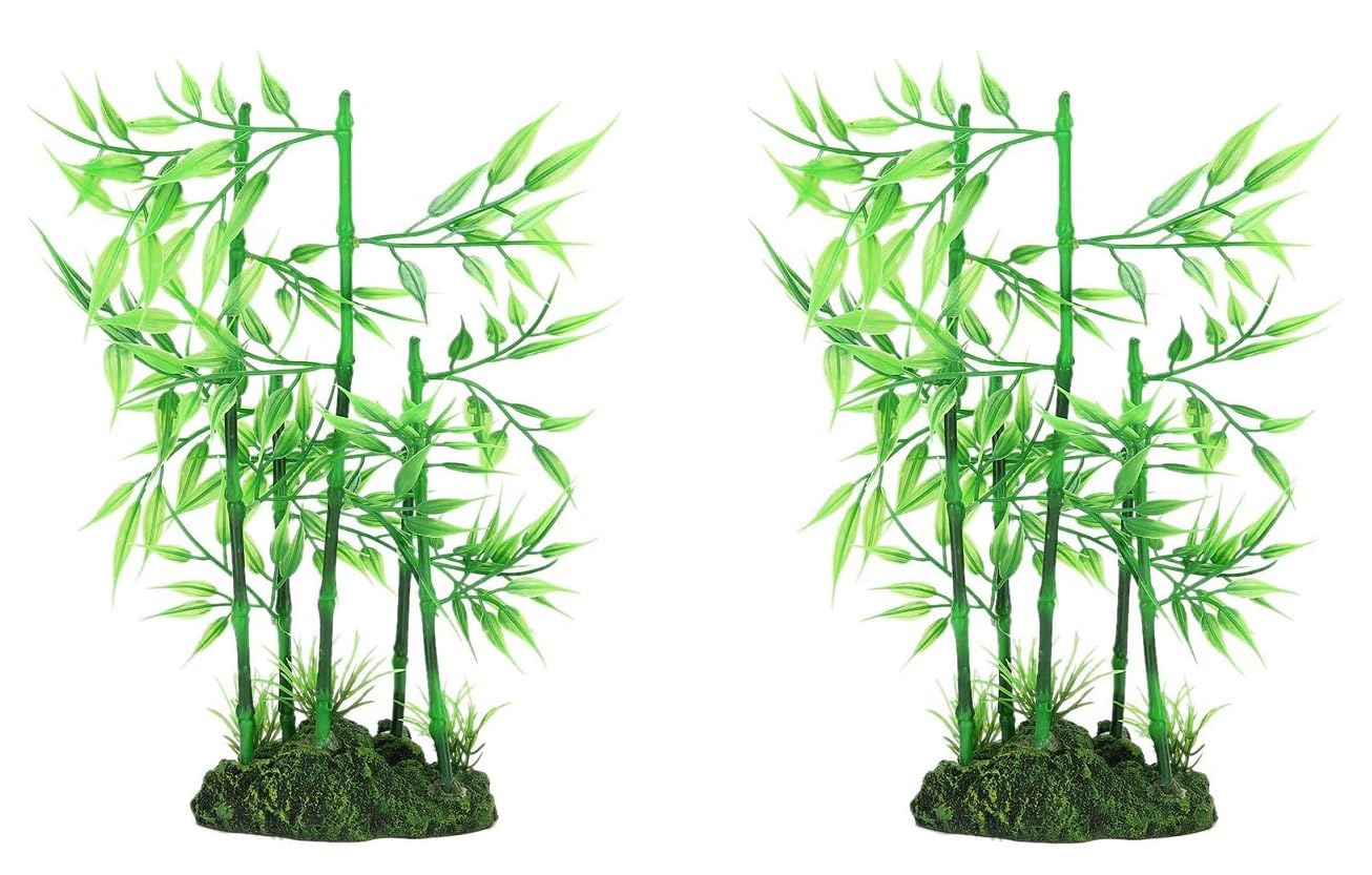 Litaijingnice Green 2 Pcs Aquarium Artificial Bamboo Plant, Leaf Plant, Aquatic Water Grass Ornament Landscape Decor