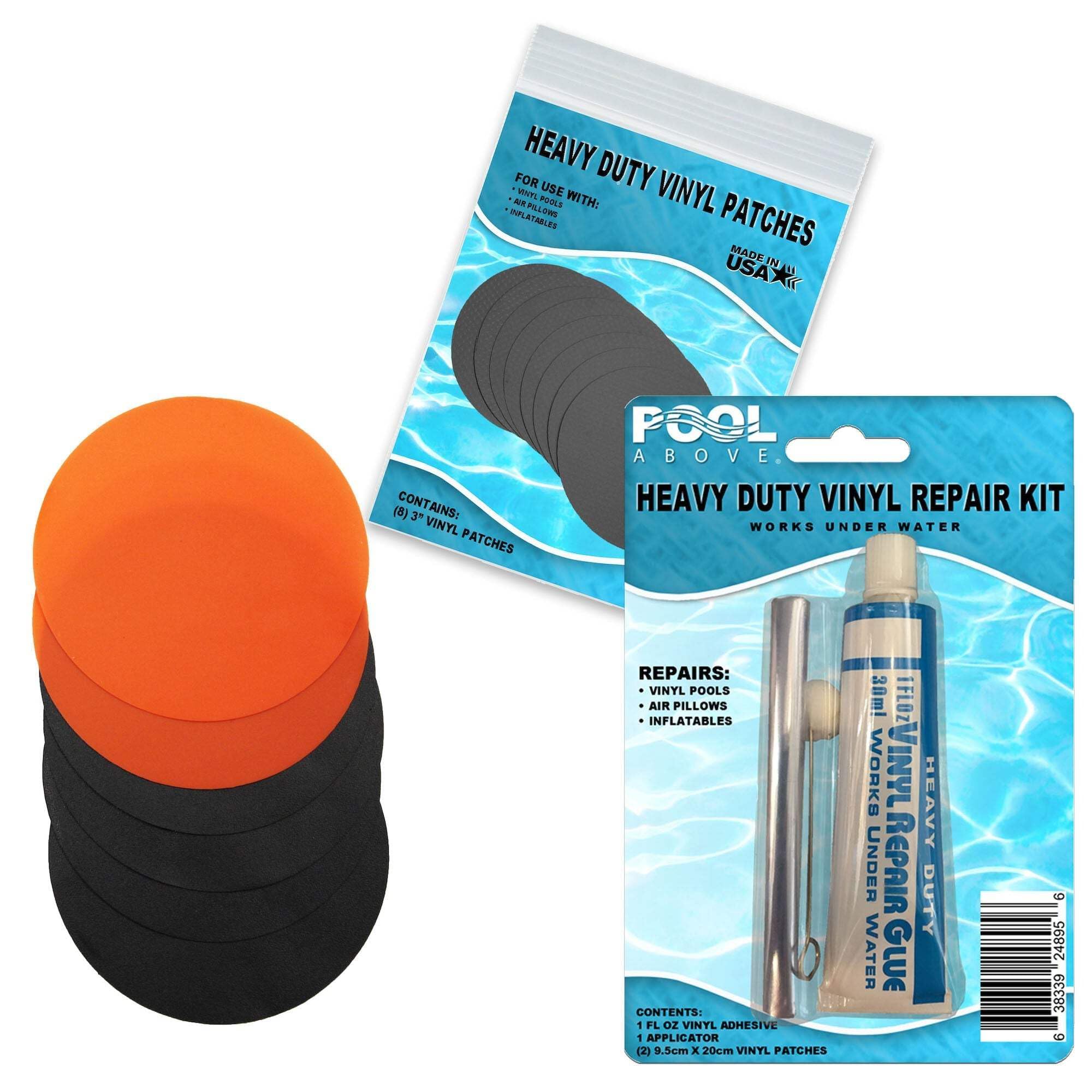 Pool Above Repair Kit for Explorer 300 Boat | Vinyl Glue | Orange and Black Patches