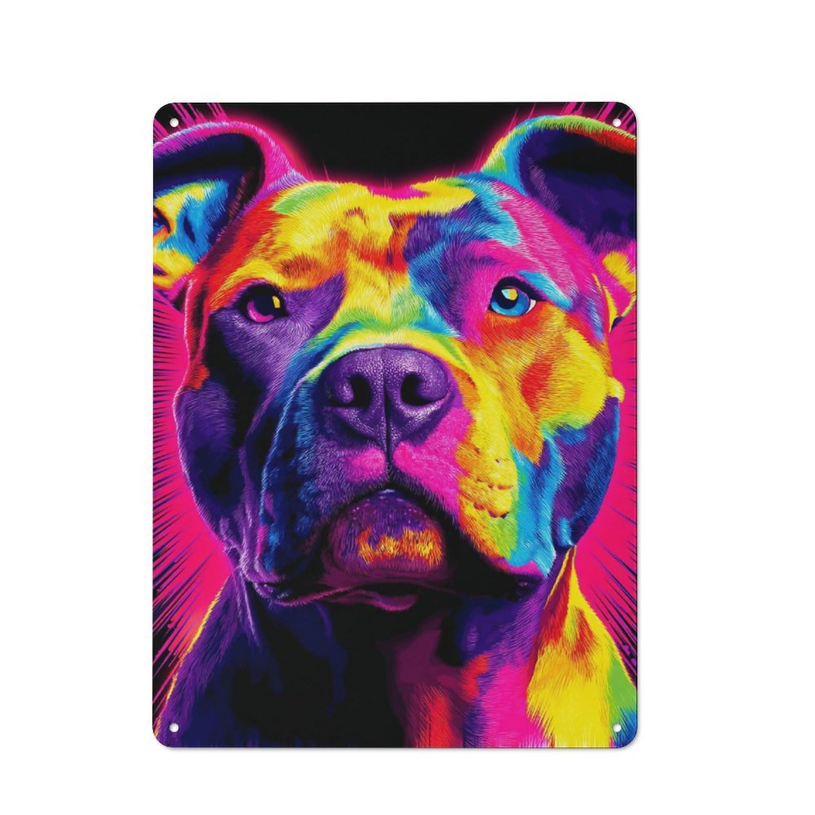 Junmoney Vibrant Rainbow Dog Portrait Metal Sign 40X30cm With For Hallway Wall, Rustic Decor, For Furnishing A New Hallway With Rustic Decor