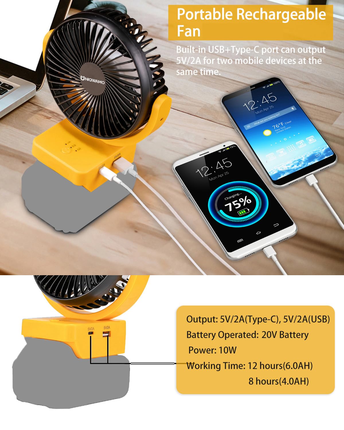 Amazon.com: Uniqwamo Jobsite Battery Operated Fan Compatible For