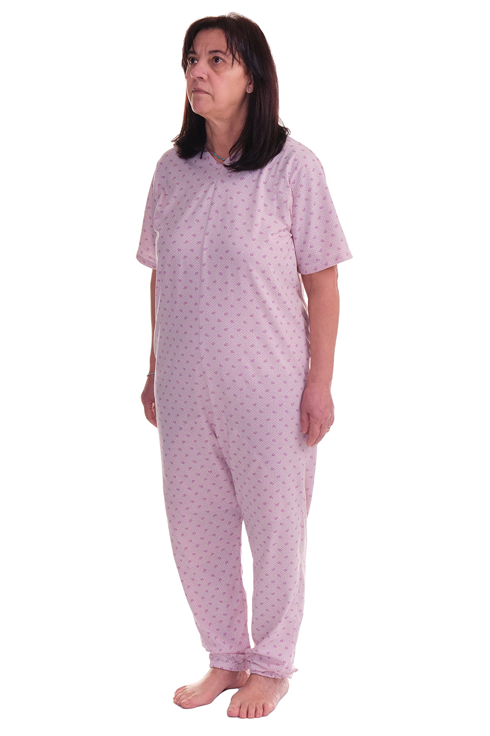FERRUCCI COMFORT Pijama Tutone Sanitario Sentimiento Manga Corta 1 Cremalleras/Cremallera Trasera Espalda Verano (Rosa, L)