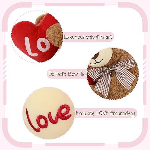 Miniatura 4 de MorisMos Oso de peluche para el día de San Valentín, 17 pulgadas, regalo de San Valentín, oso de peluche con corazón rojo grande para novia, esposa,