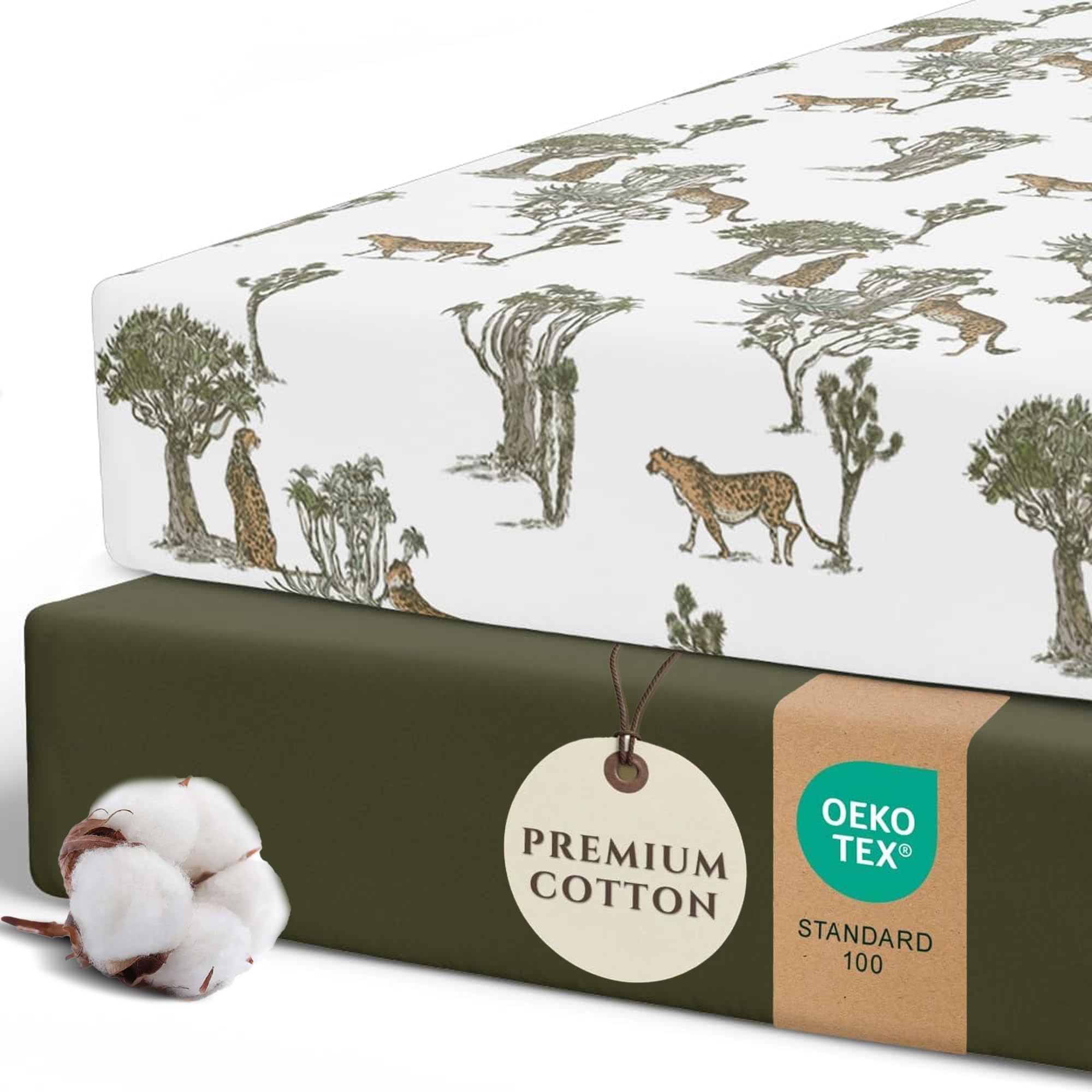 Pobi Baby Crib Sheets for Boys, Soft Cotton Blend, 2-Pack (Safari) | Fitted Crib Sheet, Standard Mattress 52x28, Toddler Mattress Sheets, Breathable, Snug, Newborn, Machine Wash, Nursery Bedding