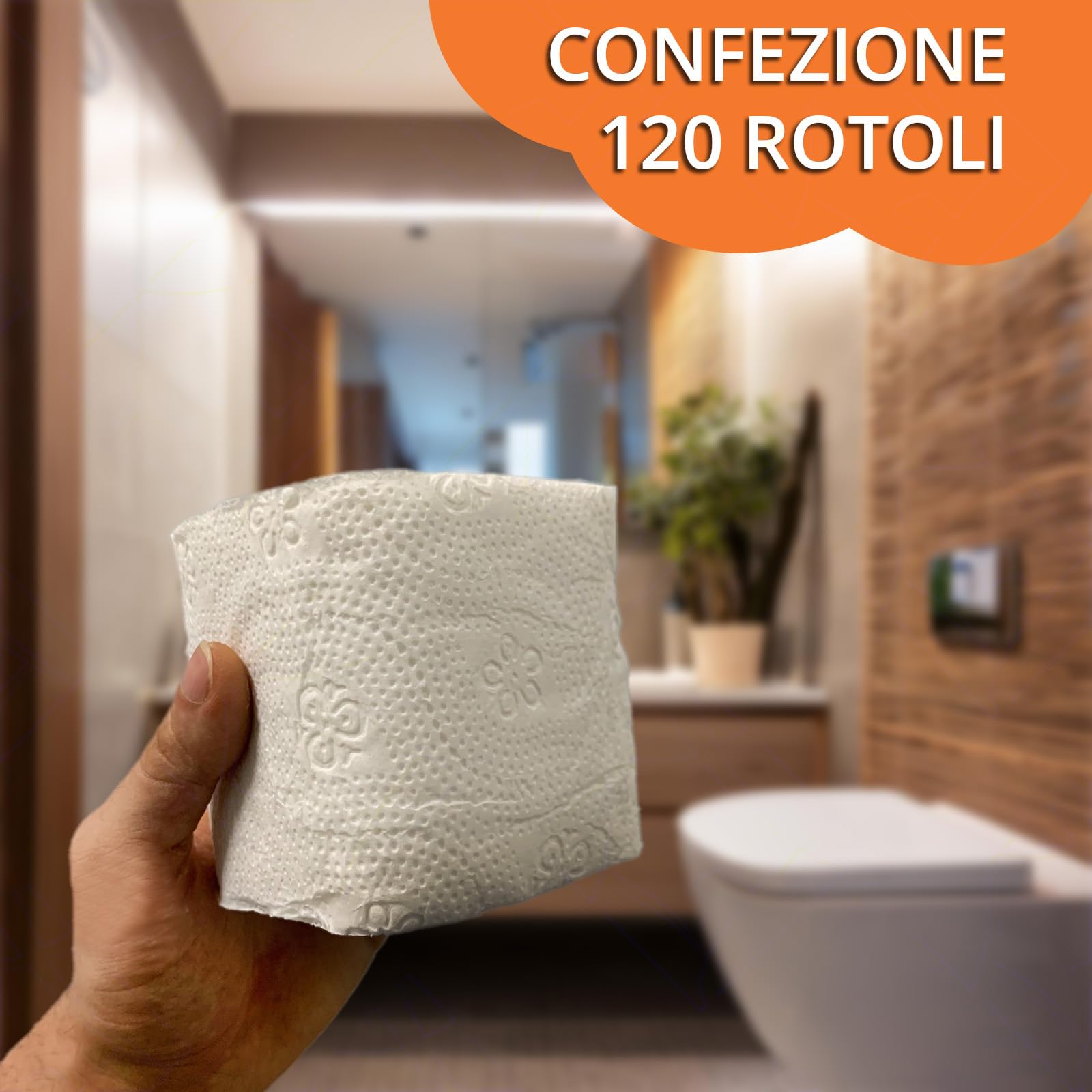 Sicignano | Papel higiénico Paquete de 120 rollos Dynamic, 2 capas de celulosa, 104 tiras, longitud hasta 12 metros, uso doméstico Hotel Formato Familia Paquete