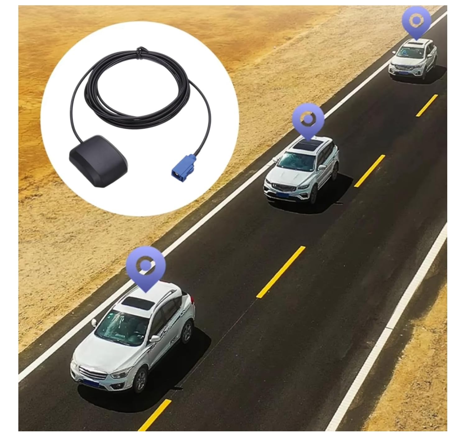Antenna GPS Attiva 1,5 Metri Fakra C Blu per Auto Volkswagen VW Ford Audi MFD2 RNS2 RNS-E