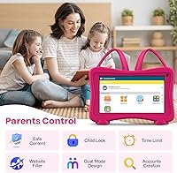 Vista 3 de Tablet para niños de Trayoo de 7 pulgadas, tableta de aprendizaje para niños pequeños con WiFi, YouTube, cámara dual, pantalla táctil, control Rosa