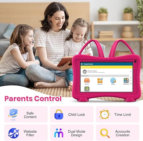 Miniatura 3 de Tablet para niños de Trayoo de 7 pulgadas, tableta de aprendizaje para niños pequeños con WiFi, YouTube, cámara dual, pantalla táctil, control Rosa