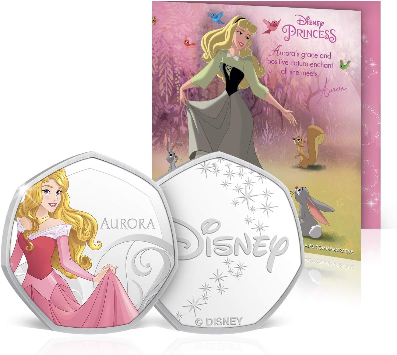 IMPACTO COLECCIONABLES Disney Princess Birthday Card Gifts Present Blank Card with 50p Shaped Keepsake Coin Included - Aurora
