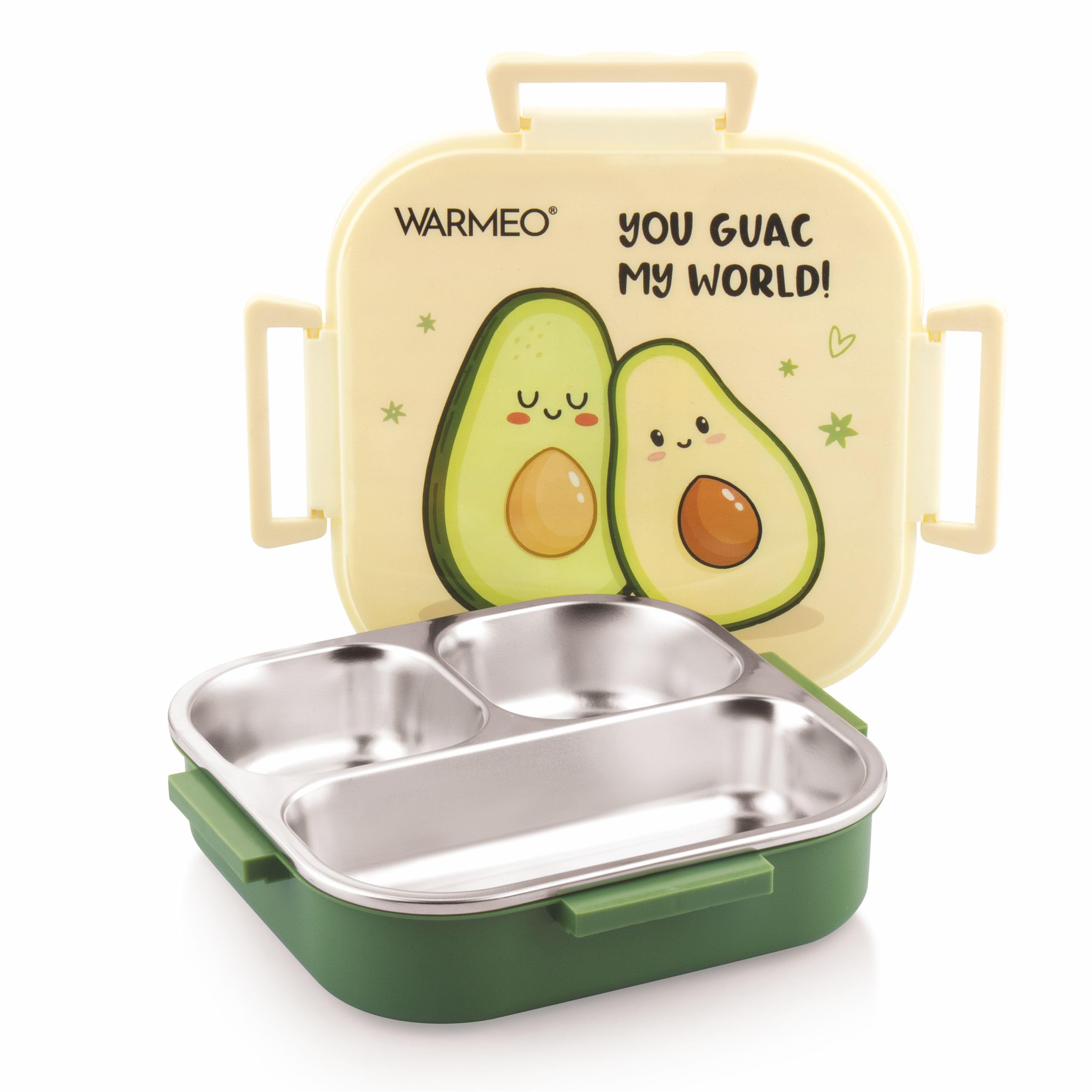 WARMEO Jerry Insulated Lunch Box with Three Compartment BPA Free, Kids Lunch Box,Food Grade Ideal for School, Picnic, Office & Outdoor - 500ml Avocado, Stainless Steel-image-9