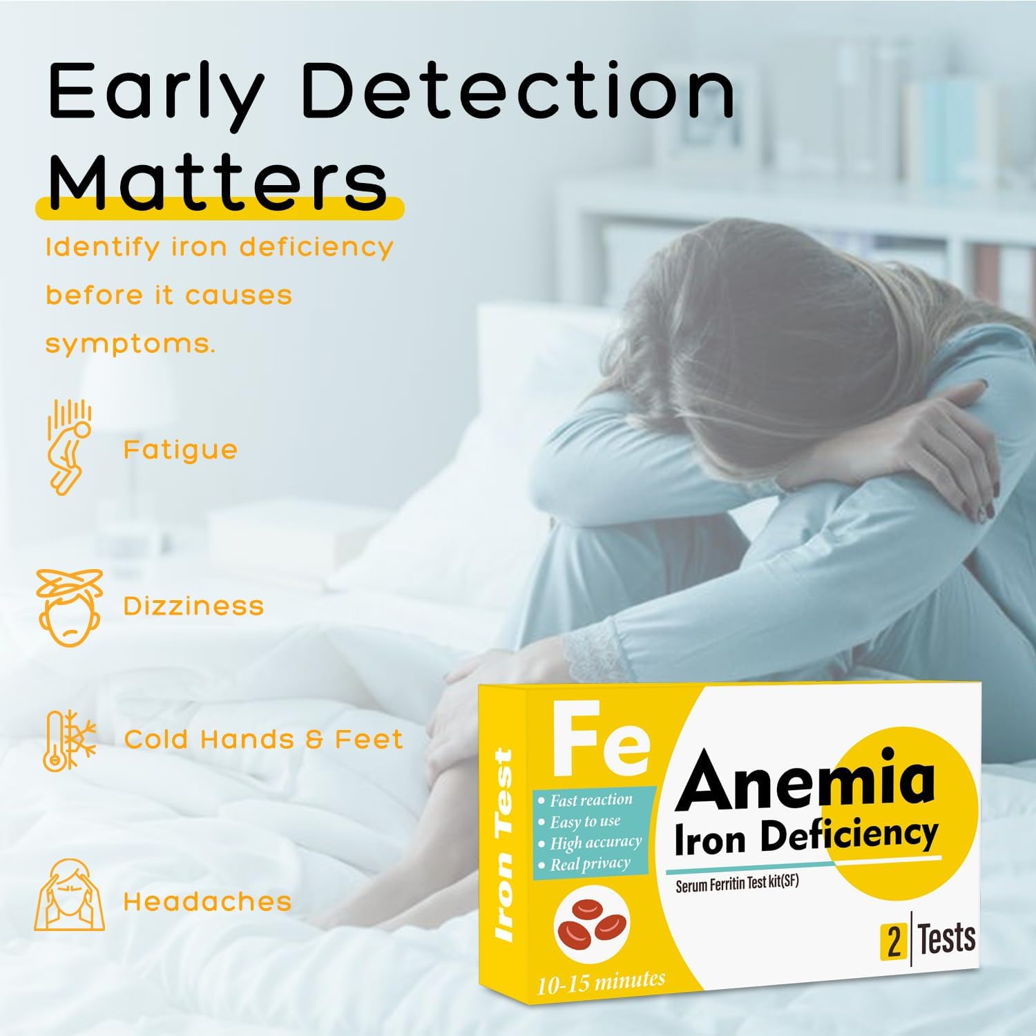 Iron Deficiency at Home Test Kit – 2 - Pack, Anemia Iron Test Kit, for Quick Response and Accurate Results. Suitable for Both.